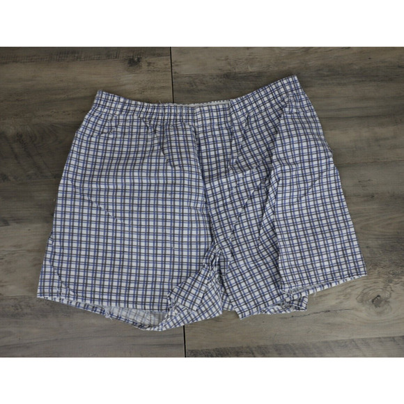 VINTAGE Fruit of The Loom Mens Size Large 38-40 Pull On Check Plaid Shorts White - Picture 1 of 5